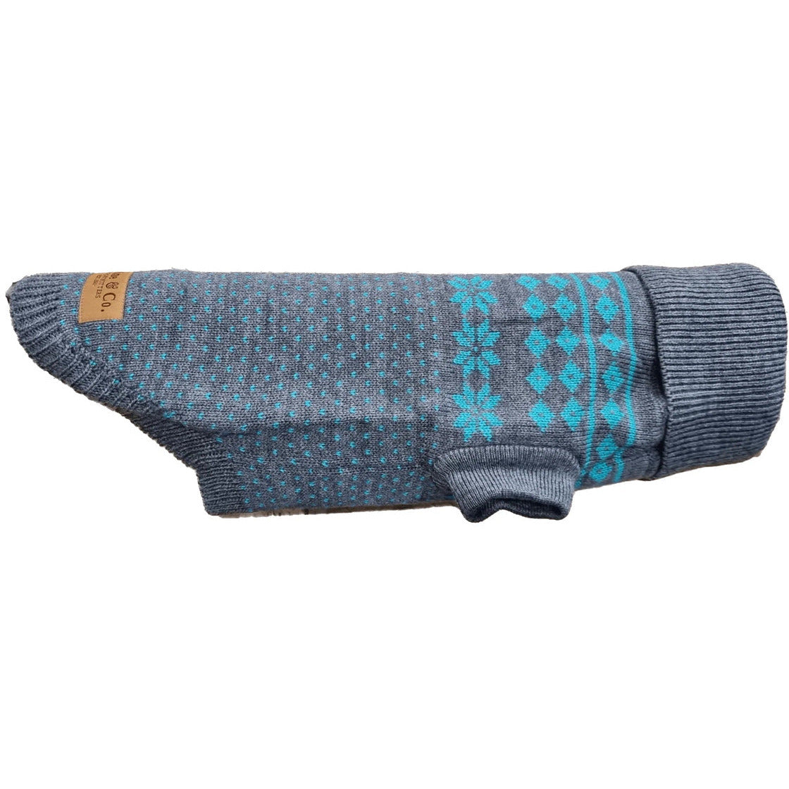 Canine and Co The Bailey Fairisle Dog Jumper in Teal on Grey