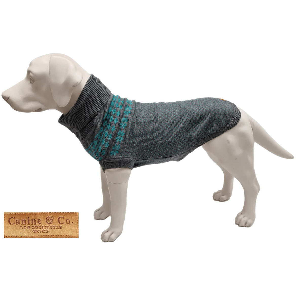 Canine and Co The Bailey Fairisle Dog Jumper in Teal on Grey