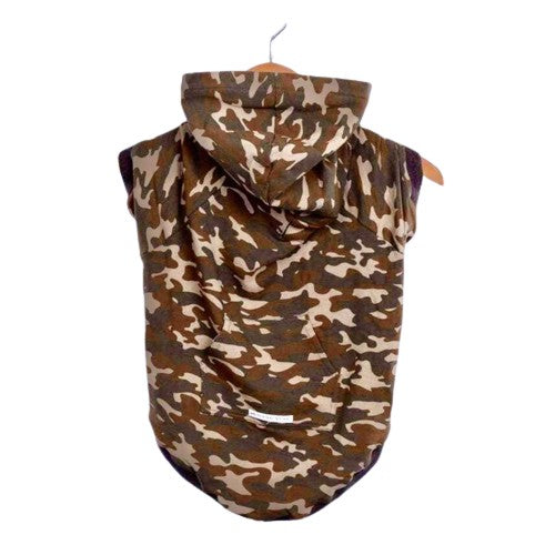 top view of popular camo style dog hoodie by The Sharper Barker